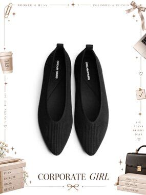 Women's Pointed Toe Knit Ballet Flats Cushioned Comfort